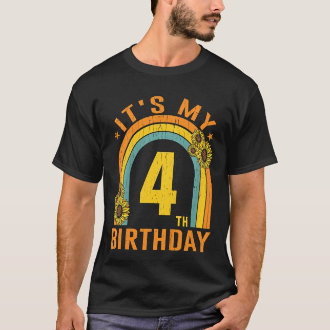 Barn Det är min 4e födelsedagen solros 4 år gammal T Shirt (Framsida)