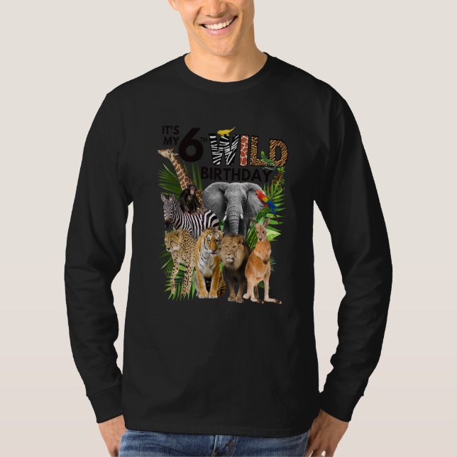 Barn Det är min 6e Vild Birthday Safari Animals Zo T Shirt (Framsida)