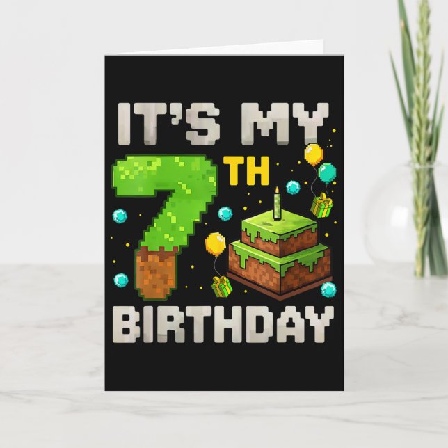 Barn Det är min 7-årsdag Gamer Pixel Födelsedags P Kort (Framsida)