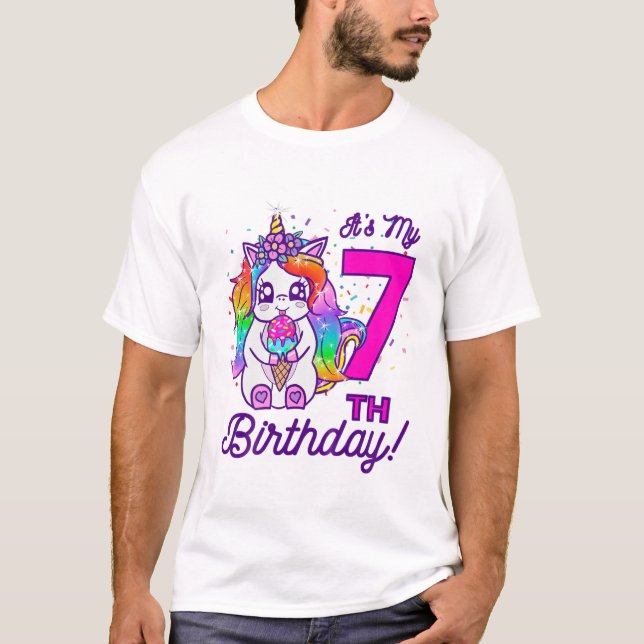Barn Det är min 7:e-födelsedag Ice Cream Rainbow U T Shirt (Framsida)