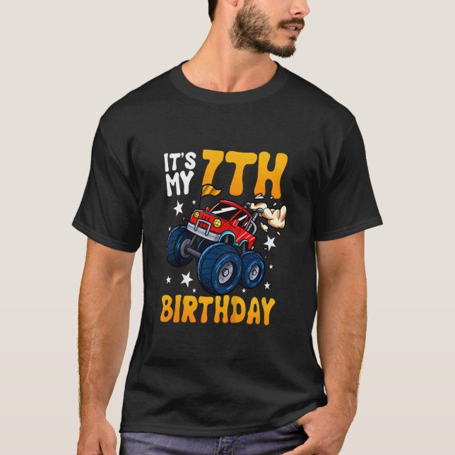 Barn Det är min 7:e-födelsedag som Monster Lastbil T Shirt (Framsida)