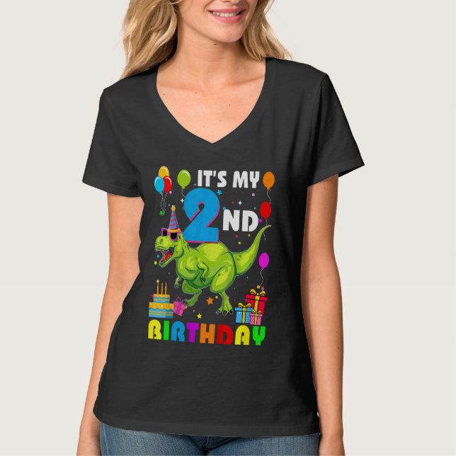 Barn Det är min andra födelsedag Lycklig 2-årsrex T Shirt (Framsida)