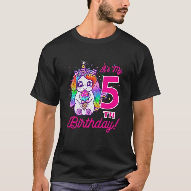 Barn Det är min femte födelsedag Ice Cream Rainbow T Shirt (Framsida)