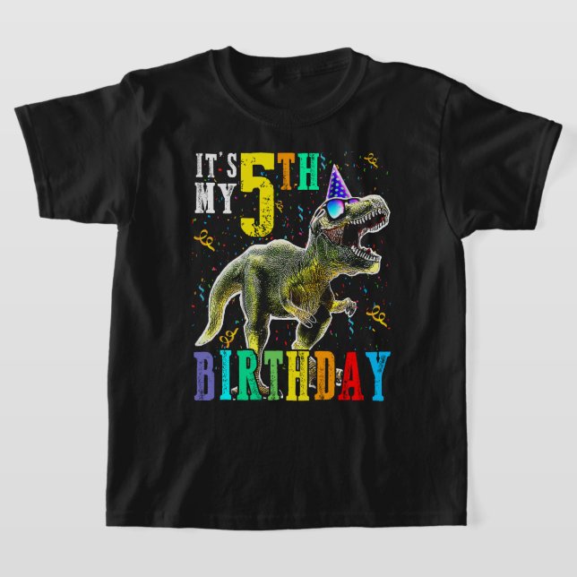 Barn Det är min femte födelsedag Lycklig 5 år Dino T Shirt (Laydown)