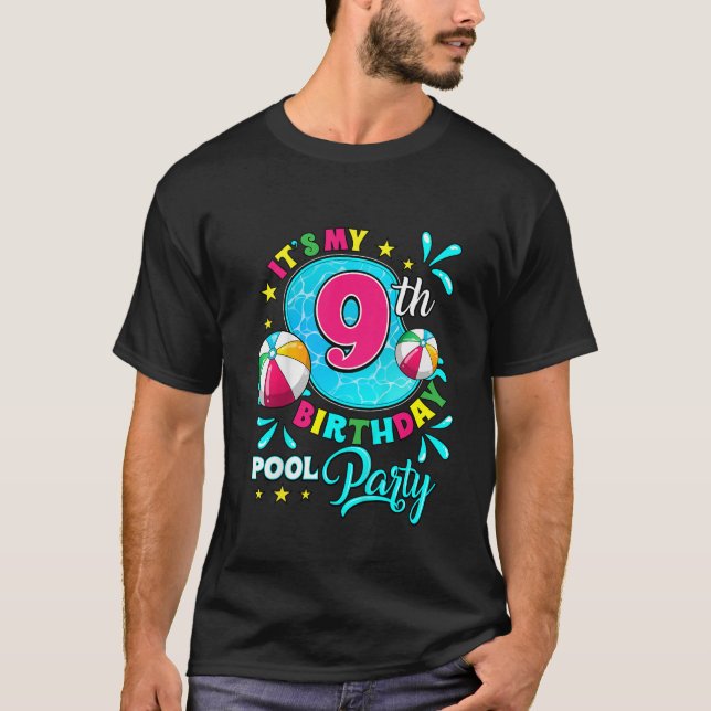 Barn Det är min nionde födelsedag Bassäng Party 9  T Shirt (Framsida)