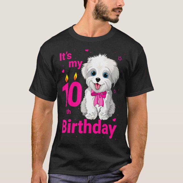 Barn Det är min tionde födelsedag Hund älskare 10  T Shirt (Framsida)