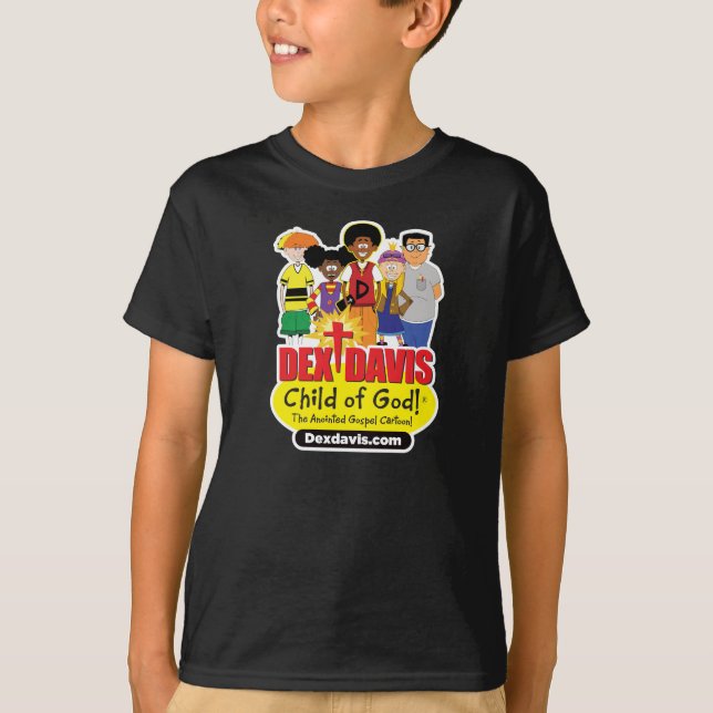 Barn "Dex n'Friends" T-Shirt (mörk färg) (Framsida)