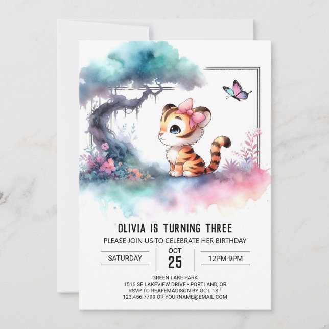 Barn Digital Tiger Birthday Inbjudningar (Framsida)
