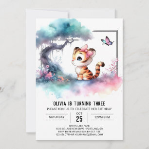 Barn Digital Tiger Birthday Inbjudningar