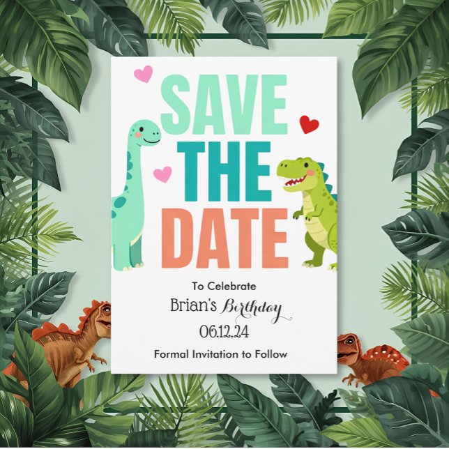 Barn Dino Födelsedagsfest Save The Date Inbjudningar (Skapare uppladdad)