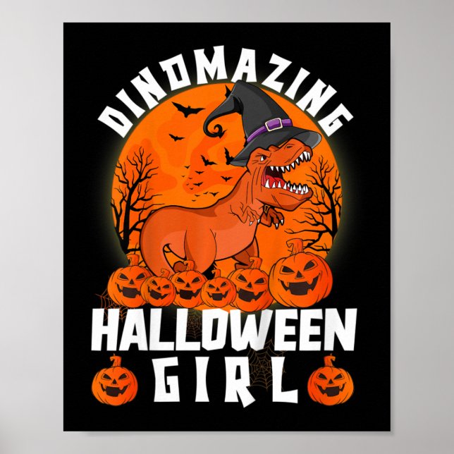 Barn Dinomazing Halloween Flicka Dinosaur Saying C Poster (Framsidan)
