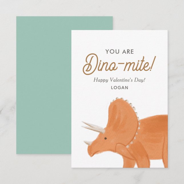 Barn Dinosaur Dinomite Klassrum Valentine Dag Anteckningskort (Fram/baksida)