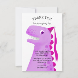 Barn Dinosaur Födelsedagsfest Rosa Tack Kort