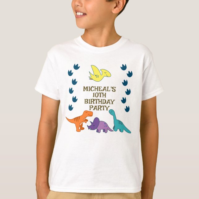 Barn Dinosaur Födelsedagsfest  T Shirt (Framsida)