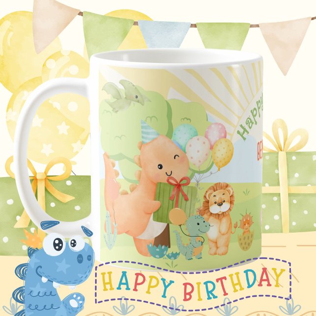 Barn Dinosaur Födelsedagsfest Vattenfärg  Kaffemugg (Kids Dinosaur Birthday Party Watercolor Coffee Mug ©Susanne Sachers - Sunny Mind 🌞)