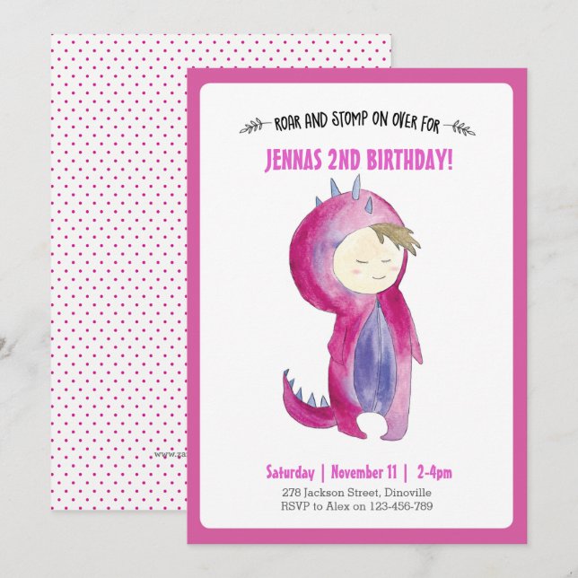 Barn Dinosaur Girl Birthday-inbjudan Inbjudningar (Fram/baksida)
