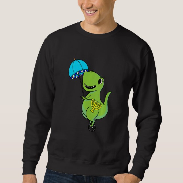 Barn Dinosaur Paraply Hanukkah Rex Chanukah Judisk Lång Ärmad Tröja (Framsida)