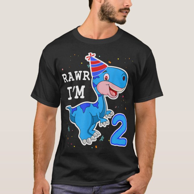 Barn Dinosaur Rawr I är 2 år 2:a födelsedagen T Re T Shirt (Framsida)