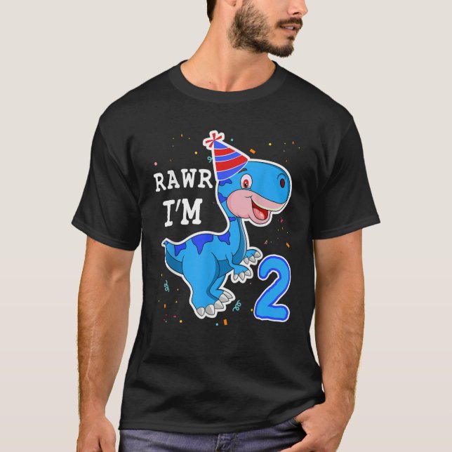 Barn Dinosaur Rawr I är 2 år Andra födelsedagen T  Shirt (Framsida)