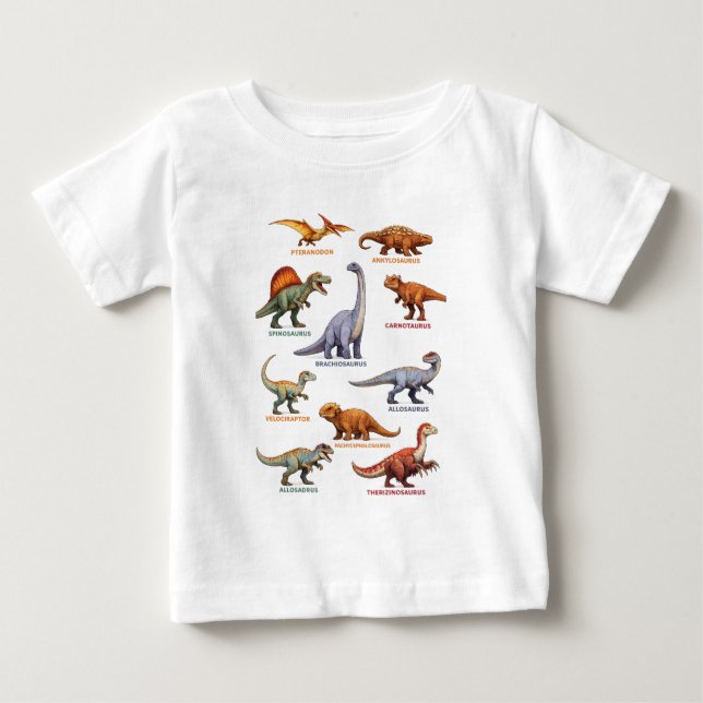 Barn Dinosaur T-Shirt – Färgglada Dino Namn (Framsida)