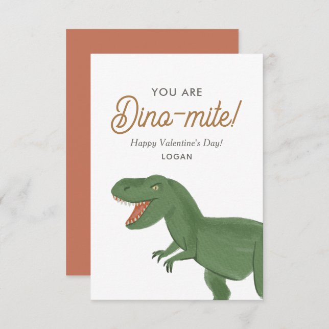 Barn Dinosaurie Dinomite Klassrum Valentine Dag Anteckningskort (Fram/baksida)