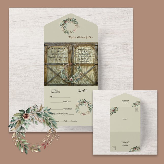 Barn Door och Blommigt allt i en bröllopsinbjudan (Skapare uppladdad)