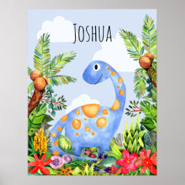 Barn Dschungel Akvarell Dinosaurie Baby Pojke Nurs Poster