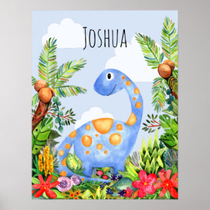 Barn Dschungel Akvarell Dinosaurie Baby Pojke Nurs Poster