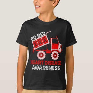 Barn dumper lastbil röd band hjärtsjukdom medveten t shirt