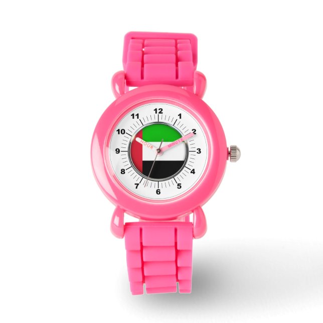 Barn Emirates Flagga Rosa Glitter Strap Watch Armbandsur (Framsida)