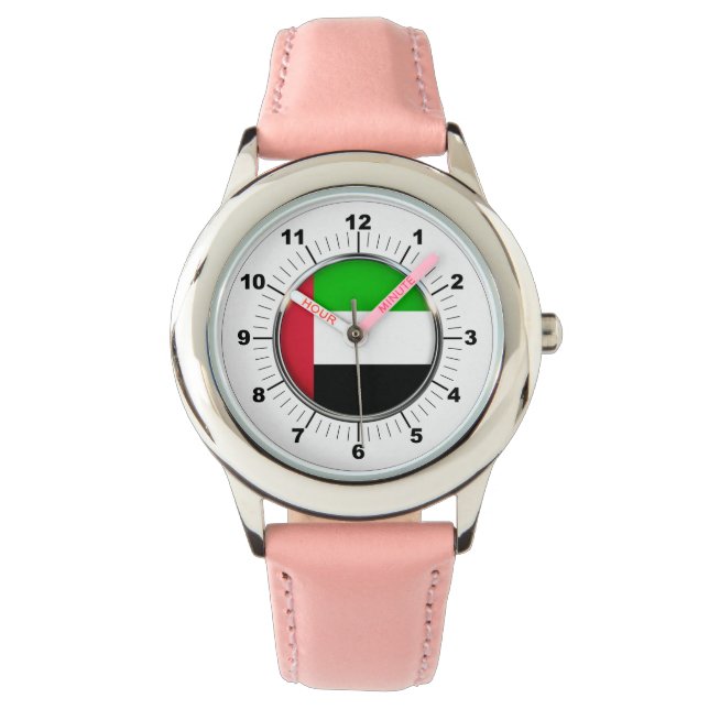 Barn Emirates Flagga Rosa Leather Strap Watch Armbandsur (Framsida)