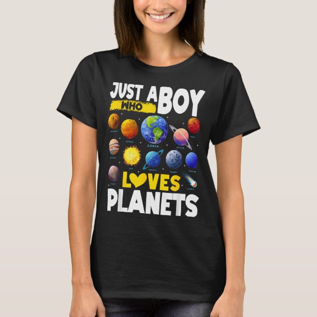Barn En Pojke Som Älskar Planeter Sol Utforskning T Shirt (Framsida)