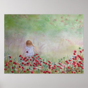 Barn fält i blommor poster