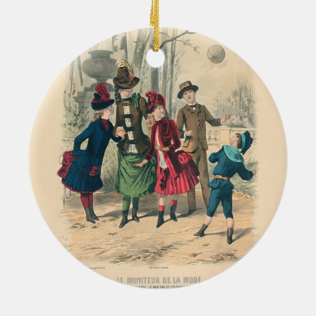 Barn Family Antique Victorian Chilld Julgransprydnad Keramik (Baksidan)