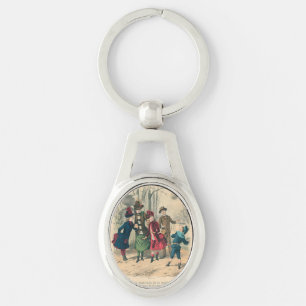 Barn Family Antique Victorian Chilld Ovalt Silverfärgad Nyckelring