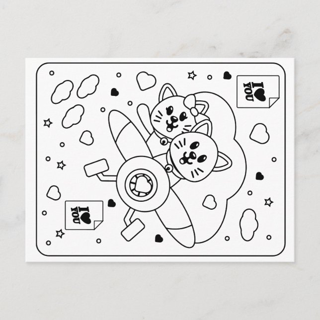 Barn färg din egen Valentine (två katter) Vykort (Framsida)