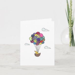 Barn Färga Luftballonger Fågelvattenfärg Kort