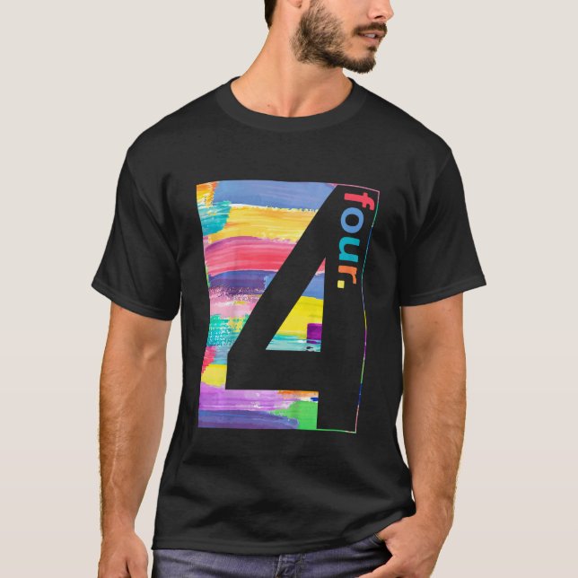 Barn, färgat nummer 4 Fyra 4e födelsedagen-pojkar  T Shirt (Framsida)