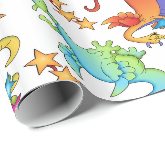 Barn - färgfulla drakar - papper radbrytning presentpapper (Rullad Hörn)