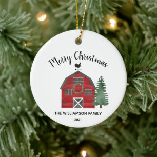 Barn Farm Land God jul Familjen Namn Julgransprydnad Keramik