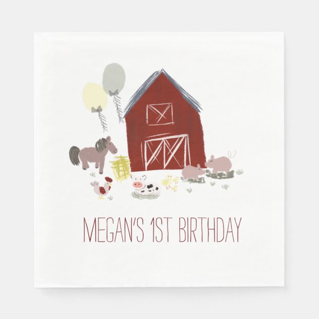 Barn Farm Party Birthday | Babyskor Pappersservett (Framsidan)