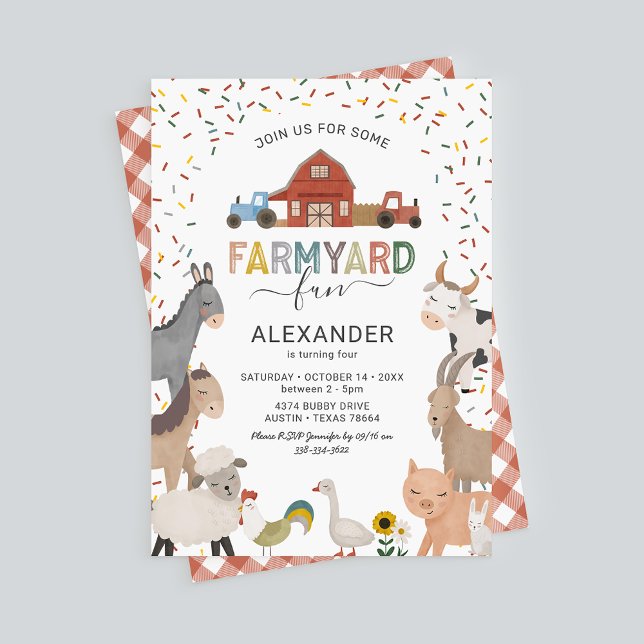 Barn Farmyard Roligt Birthday-inbjudan Inbjudningar (Skapare uppladdad)