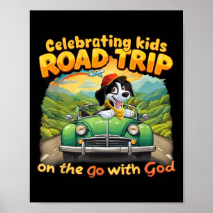 Barn firar Road Trip På Språng Med Gud Vbs Poster