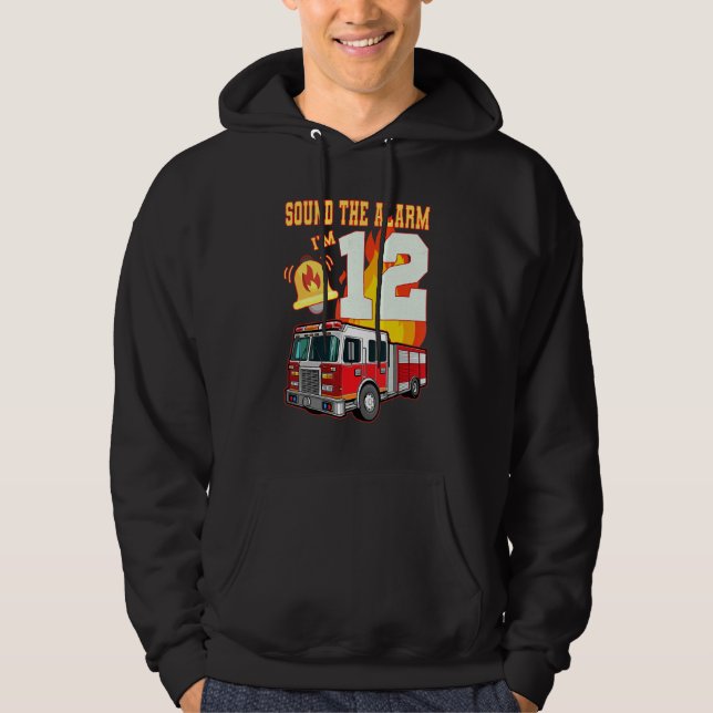 Barn Fire 12:e Birthday Boy Firefighter 12 Y Hoodie (Framsida)