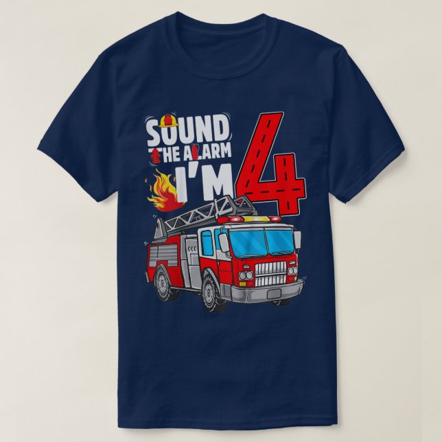 Barn Fire Lastbil 4e födelsedagen Boy Firefighter  T Shirt (Design framsida)