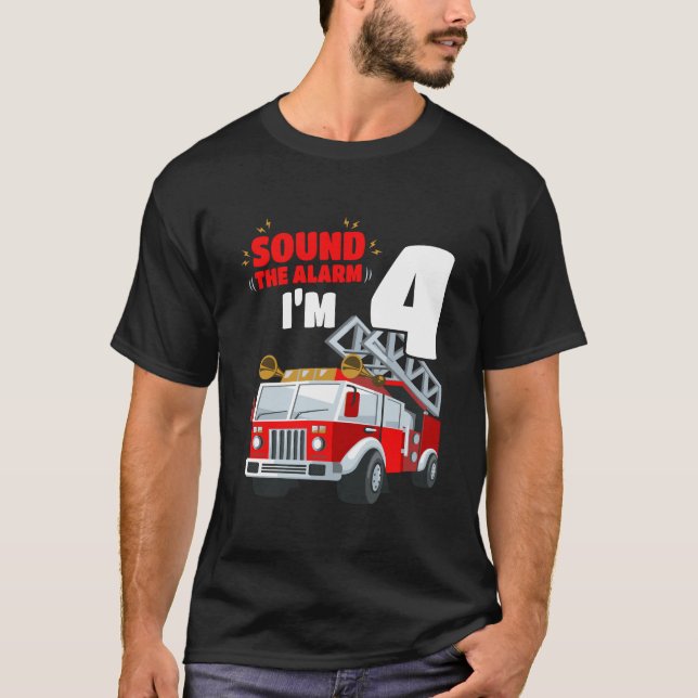 Barn Fire Lastbil 4e födelsedagen Shirt 4 år gamma T Shirt (Framsida)