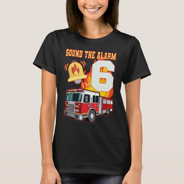 Barn Fire lastbil 6e Birthday Boy 6 Firemans Birth T Shirt (Framsida)