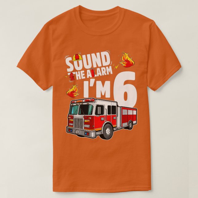 Barn Fire Lastbil 6e Birthday Boy Firefighter 6 Ye T Shirt (Design framsida)
