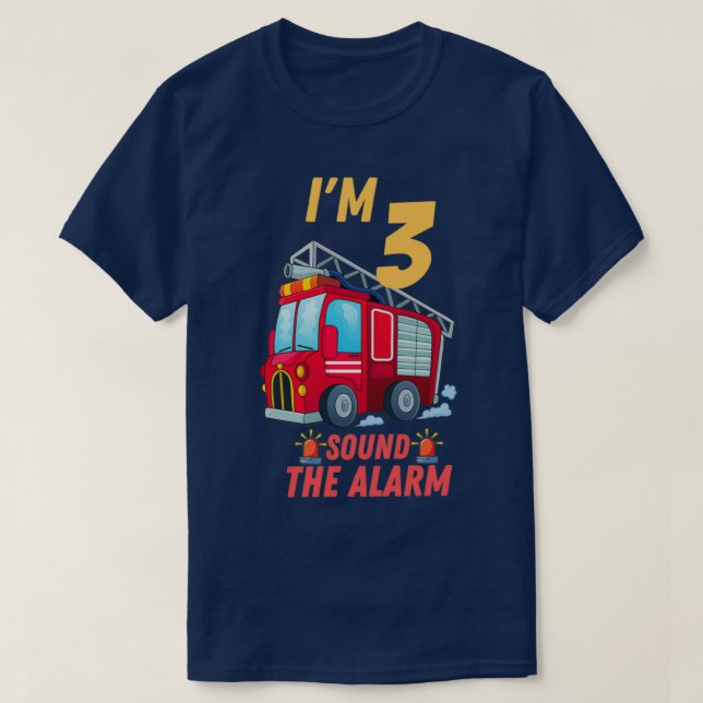 Barn Fire Lastbilar Firefighter 3rd Birthday Boy T Shirt (Design framsida)