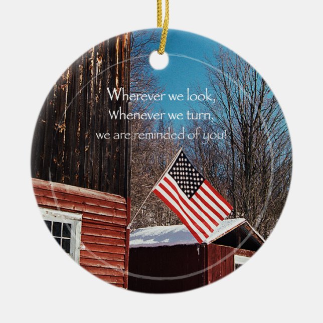 Barn Flagga Patriotic Reminders Julgransprydnad Keramik (Framsidan)